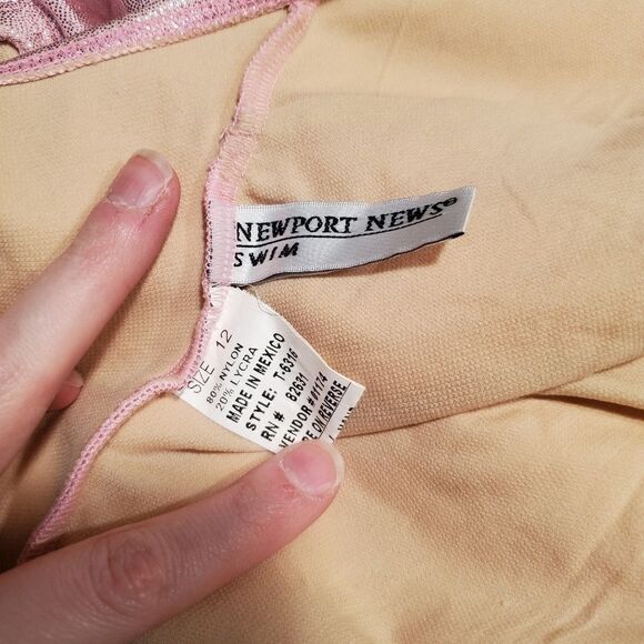 Vintage 90s y2k Newport News Pink Metallic Malibu Barbie Deep Plunge Swimsuit 12 - Picture 3 of 3